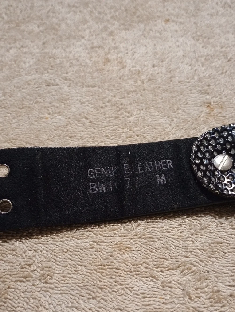 Black Studded Genuine Leather Double-Prong Belt Size Med